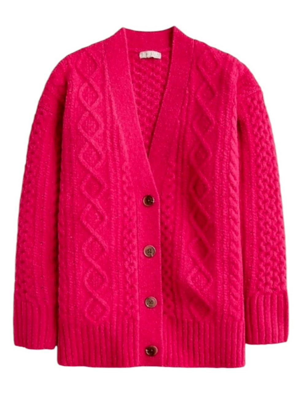 J. Crew Cable Knit Stretch Cardigan Size Small Pink Relaxed Fit Chunky Cozy Fall